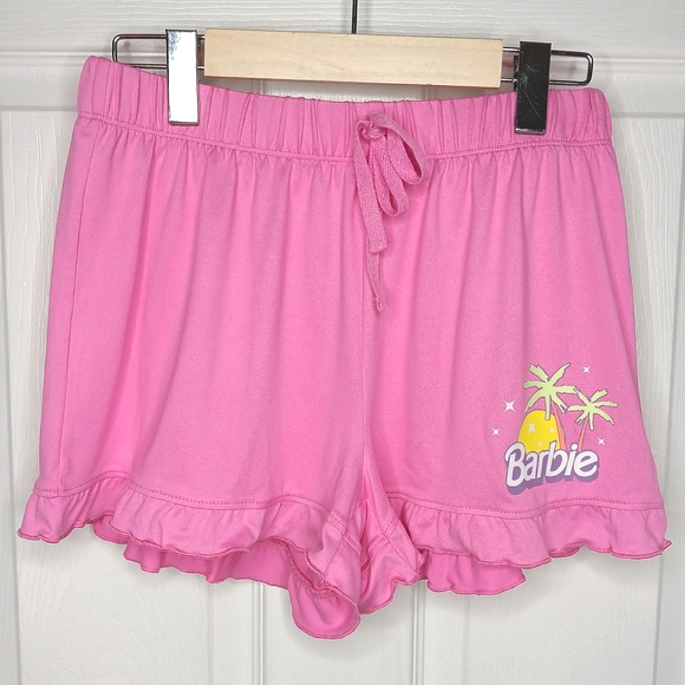 NWOT Barbie Women's Pink Graphic Lounge Shorts Ruffle Hem Size XS